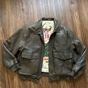 Brown bomber Vintage Air Force U2 Size 44 Leather Jacket Aviator Flight Mens